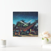 Vintage Tiki Vierkante Klok (Huis)