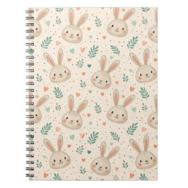 Vintage Tiny Bunny Faces with Roses Pattern Notitieboek