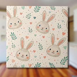 Vintage Tiny Bunny Faces with Roses Pattern Tegeltje