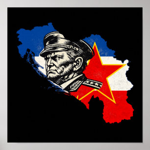 Vintage Tito SFRY Joegoslavië Kaart Houtsnede Poster