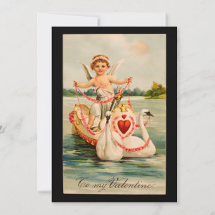 Vintage To My Valentine Cherub & Zwanen Boot Feestdagenkaart