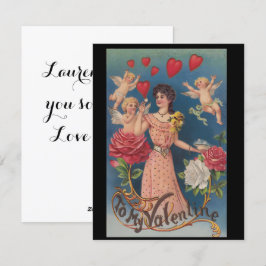 Vintage To My Valentine Dame met Cherubs Rozen Feestdagenkaart