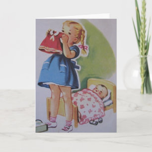 Vintage Toddler Girl en Baby Doll Card Kaart