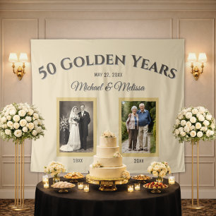 Vintage Toen en Nu 50 Gouden Jaren Jubileum Wandkleed