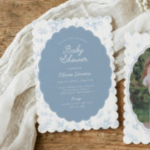 Vintage Toile Blauwe Bloemrijke Baby Shower Uitnod