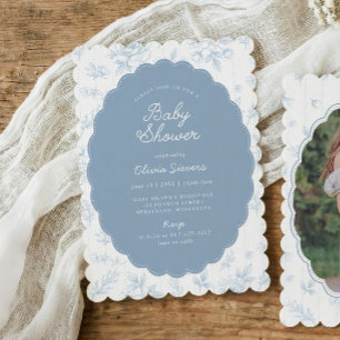 Vintage Toile Blauwe Bloemrijke Baby Shower Uitnod Kaart