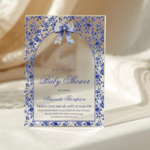 Vintage Toile Blauwe Strik Schommelend Paard Baby 