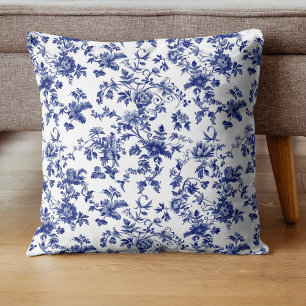Vintage Toile Blauwe Strik Schommelend Paard Baby  Kussen