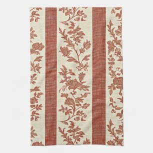 Vintage Toile de Jouy bloemenstreep in terracotta Theedoek