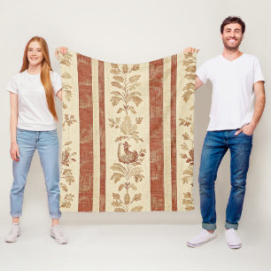 Vintage Toile de Jouy bloemstreep met hen Fleece Deken