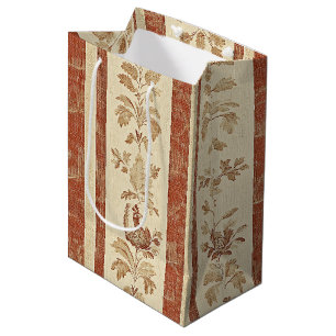 Vintage Toile de Jouy bloemstreep met hen Medium Cadeauzakje