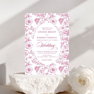 Vintage Toile de Jouy Rozen Roze Trouw Uitnodiging