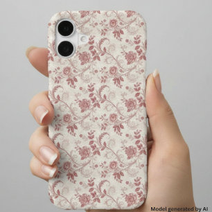 Vintage Toile De Jouy Stof met Stofrose Patroon iPhone 16 Hoesje