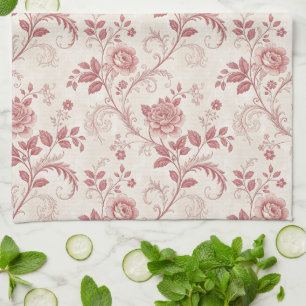 Vintage Toile De Jouy Stof met Stofrose Patroon Theedoek