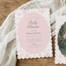 Vintage Toile Roze Bloemrijke Baby Shower Uitnodig