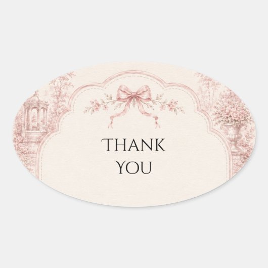 Vintage toile tuinscène roze strik sticker (Voorkant)