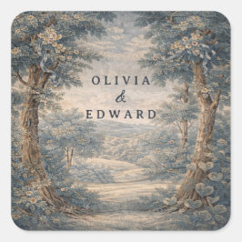 Vintage Toile Wedding Tapestry Romantic Woodland  Vierkante Sticker