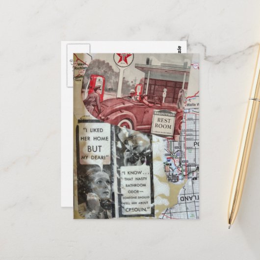 Vintage toiletdame Mixed media collage Briefkaart (Voorkant / Achterkant in situ)