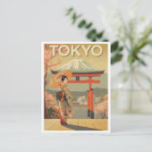 Vintage Tokyo Cherry Blossom Fuji Briefkaart (Staand voorkant)