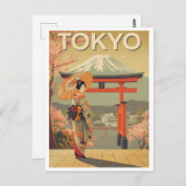 Vintage Tokyo Cherry Blossom Fuji Briefkaart (Voorkant / Achterkant)