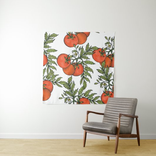 Vintage tomaat: Boerderij marktillustratie. Wandkleed (In situ)