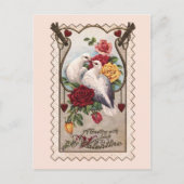 Vintage Tortelduifjes en Rozen Valentijn Briefkaar Feestdagenkaart (Voorkant)