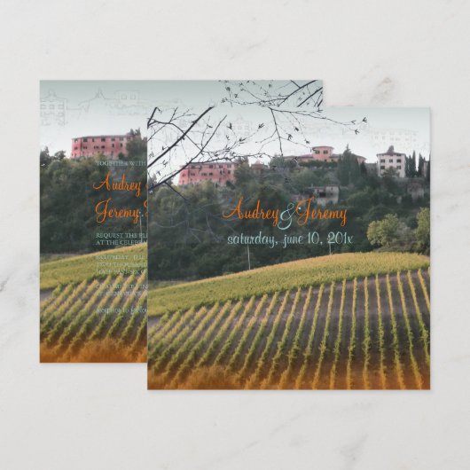 Vintage, Toscane Vinyard/bestemmingsbruiloft Kaart (Voorkant / Achterkant)