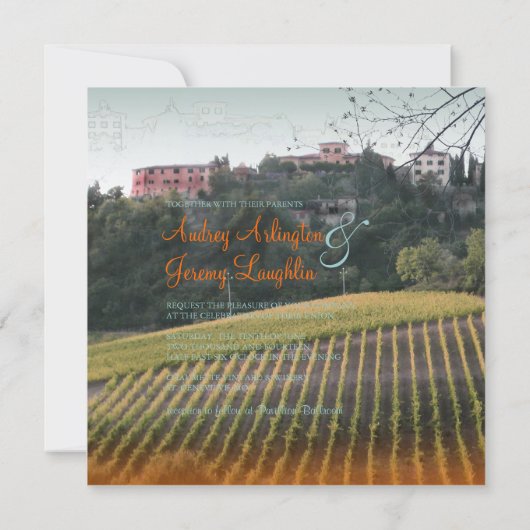 Vintage, Toscane Vinyard/bestemmingsbruiloft Kaart (Achterkant)