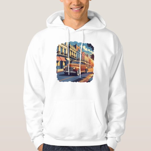 Vintage Town Street Illustration Hoodie (Voorkant)
