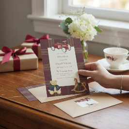 Vintage Toy Car Red Plaid Baby Shower Invitation Kaart