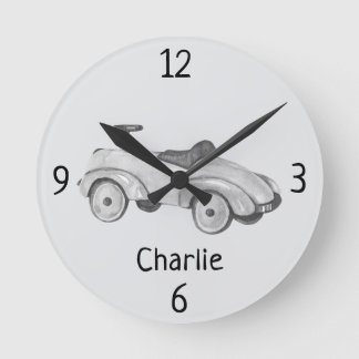 Vintage Toy Wooden Car 8-in Nursery Ronde Klok