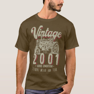 Vintage Tractor Farmer Birthday Born In 2001 & Eas T-shirt
