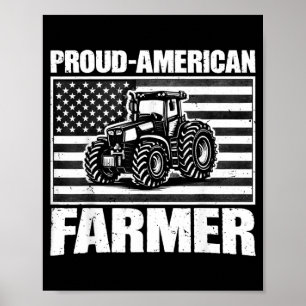 Vintage Tractor USA Vlag Trotse Amerikaanse Boer Poster