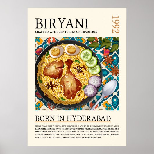 Vintage Traditional Hyderabadi Biryani Artwork Poster (Voorkant)