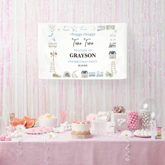 Vintage Train 2nd Birthday – Choo Choo Party Spandoek (Feest)