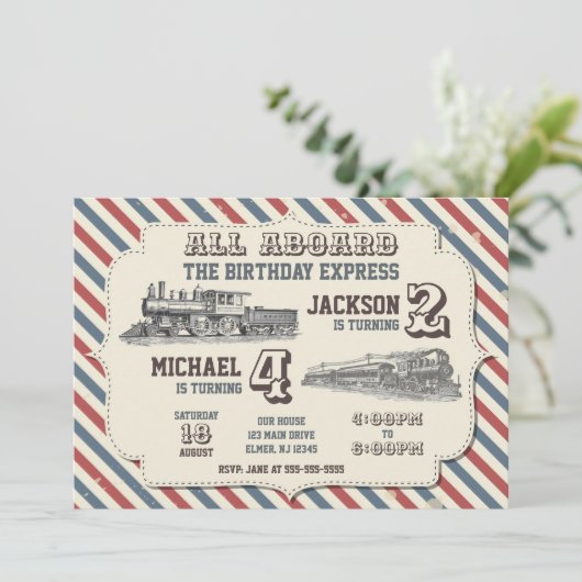 Vintage Train Joint Birthday Kaart (Staand voorkant)