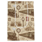 Vintage Train Station Pattern (1) Medium Cadeauzakje (Achterkant)