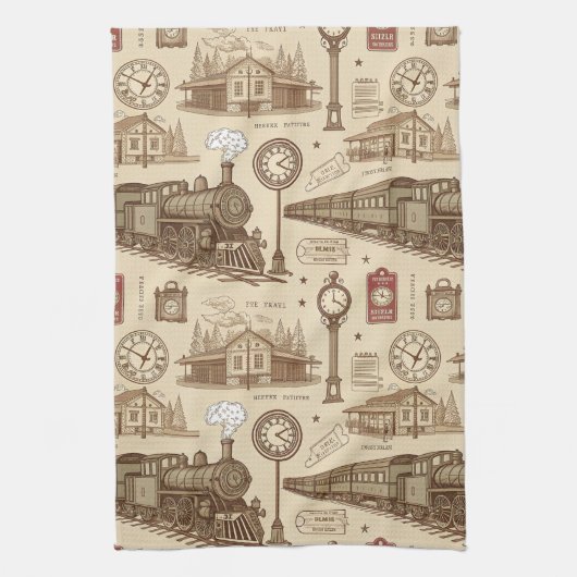 Vintage Train Station Pattern (1) Theedoek (Verticaal)