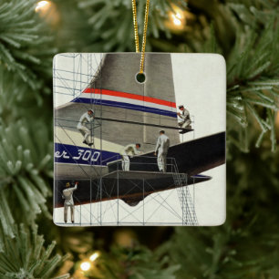 Vintage transport, vliegtuigonderhoud keramisch ornament
