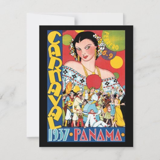 Vintage Travel 1937 Panama Carnival Party Woman Kaart (Voorkant)