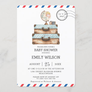 Vintage Travel Adventure Baby shower Boy Kaart
