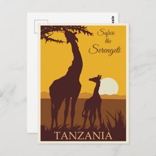 Vintage Travel Africa Tanzania Safari Briefkaart (Voorkant / Achterkant)