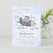 Vintage Travel Airplane Birthday Party Kaart (Staand voorkant)