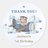 Vintage Travel Airplane Birthday Party Ronde Sticker (Voorkant)