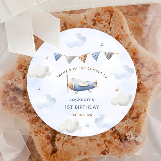 Vintage Travel Airplane Birthday Party Ronde Sticker