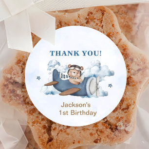 Vintage Travel Airplane Birthday Party Ronde Sticker