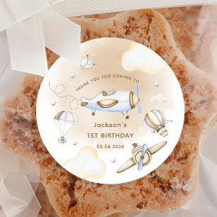 Vintage Travel Airplane Birthday Party Ronde Sticker