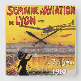 Vintage Travel, Airplanes Air Show, Lyon, Frankrij Vierkante Klok