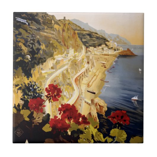 Vintage Travel Amalfi Italië Tegeltje (Voorkant)