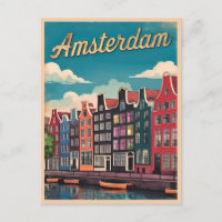 Vintage Travel Amsterdam Nederland Retro Schildera